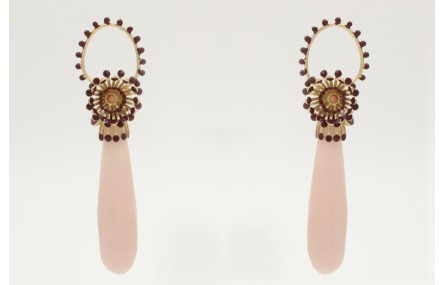 Pendientes lagrima rosa perno esmaltes granates, c