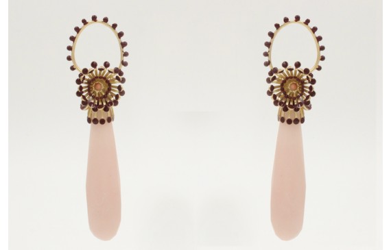 Pendientes lagrima rosa perno esmaltes granates, c