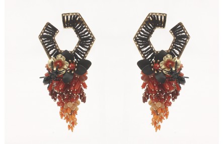 Pendientes de miyuki negro mate con cascada de cor