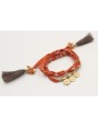 Pulsera de seda natural naranja con rueda estriada