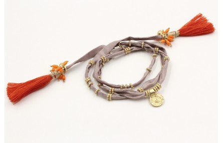 Pulsera de seda natural gris con rueda estriada, c