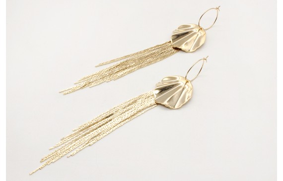 Pendientes aro con disco ondulado y fleco largo to