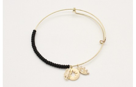 Pulsera rigida corrediza con abalorio negro mate y