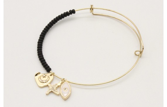 Pulsera rigida corredizo con abalorio negro mate y