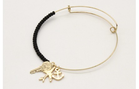 Pulsera rigida corredizo con abalorio negro mate y