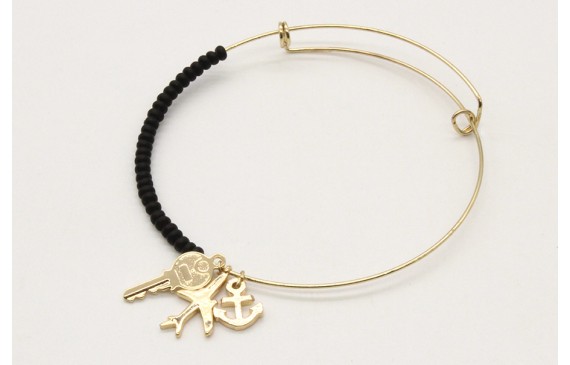Pulsera rigida corredizo con abalorio negro mate y