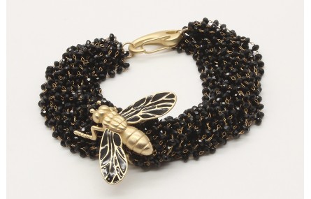 Pulsera varias vueltas cadena facetadas negras y m