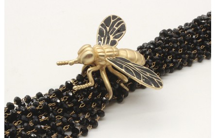 Pulsera varias vueltas cadena facetadas negras y m