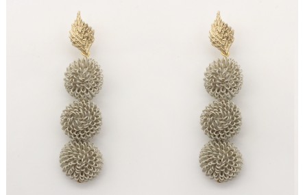 Pendientes con tres bolas rizadas esmatadas en gri