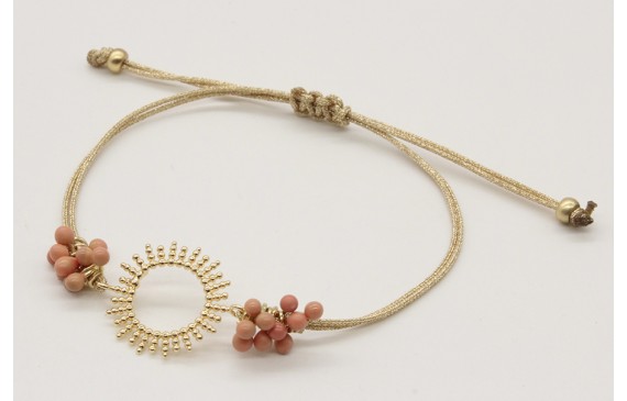 Pulsera macrame oro palido con sol central y alfil