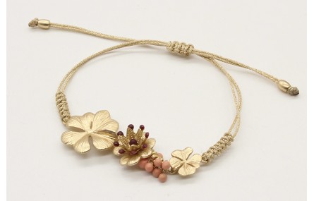 Pulsera nudo serpiente oro palido con trio de flor