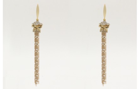 Pendientes largos con cadena bola esmaltada blanca