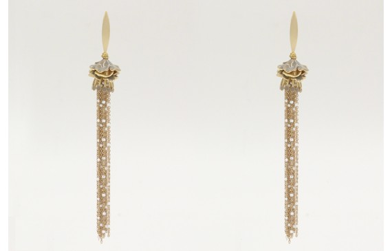 Pendientes largos con cadena bola esmaltada blanca