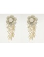 Pendientes hoja palmera en oro mate con flores esm