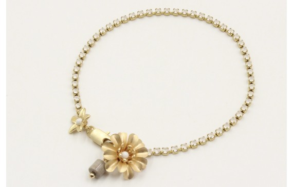 Pulsera cadena de strass color cristal opal con fl