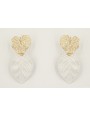 Pendientes hoja esmaltada blanca con perno de hoja