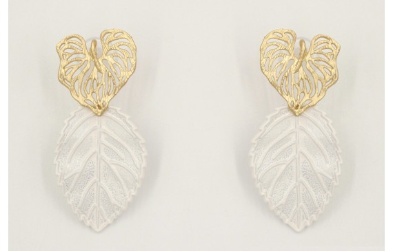 Pendientes hoja esmaltada blanca con perno de hoja