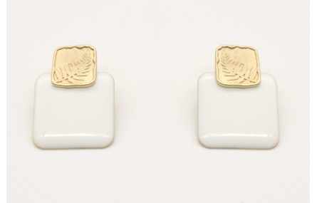 Pendientes cuadrado esmaltado blanco con perno cua