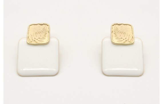 Pendientes cuadrado esmaltado blanco con perno cua
