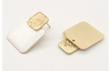 Pendientes cuadrado esmaltado blanco con perno cua