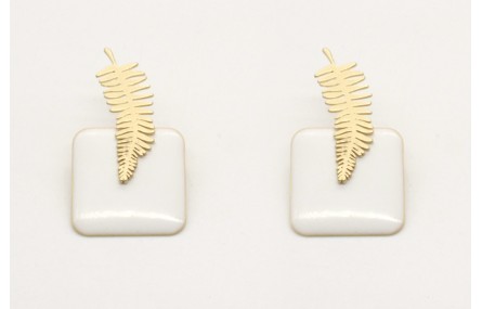 Pendientes cuadrado esmaltado blanco con perno hoj