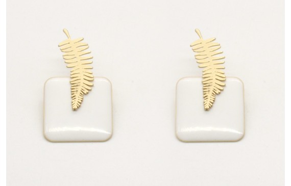 Pendientes cuadrado esmaltado blanco con perno hoj