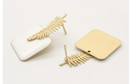 Pendientes cuadrado esmaltado blanco con perno hoj