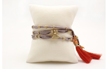 Pulsera de seda natural gris con rueda estriada, c