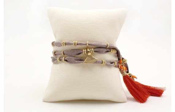 Pulsera de seda natural gris con rueda estriada, c