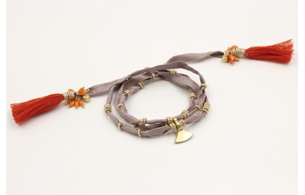 Pulsera de seda natural gris con rueda estriada, c