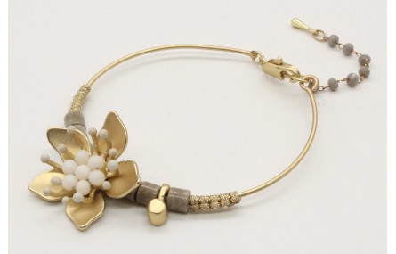 Pulsera rigida con piedras color topo y flor centr