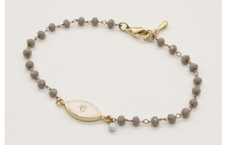 Pulsera cadena facetadas grises y ojo turco blanco