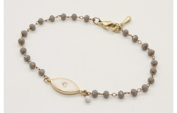 Pulsera cadena facetadas grises y ojo turco blanco