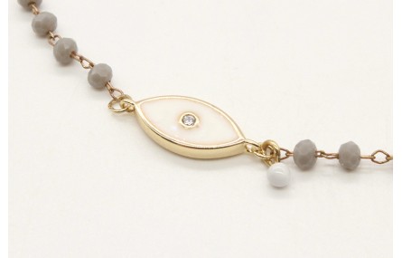 Pulsera cadena facetadas grises y ojo turco blanco