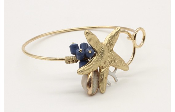 Pulsera rigiada dos aros con estrella en oro mate 
