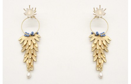 Pendientes perno brillo opal blanco con escamas en