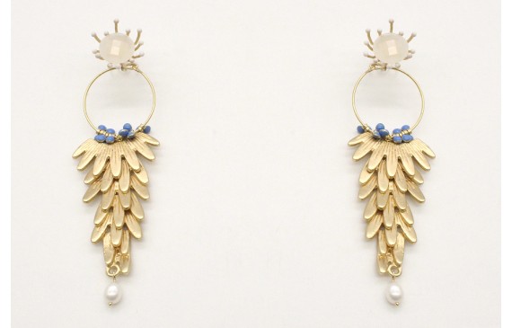 Pendientes perno brillo opal blanco con escamas en