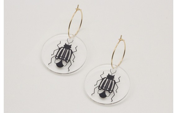 Pendientes aro dorado brillo con disco metacrilato