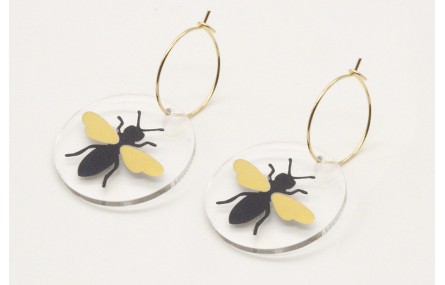 Pendientes aro dorado brillo con disco metacrilato