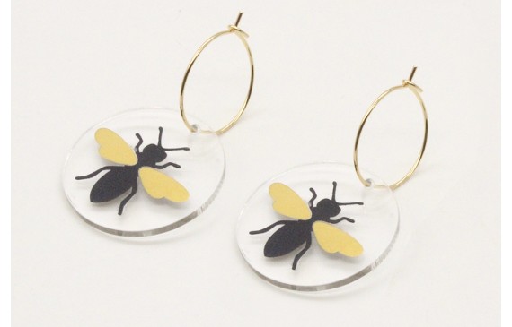 Pendientes aro dorado brillo con disco metacrilato