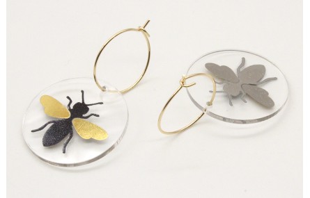 Pendientes aro dorado brillo con disco metacrilato