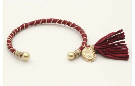 Pulsera rigida forrada con seda natural granate co