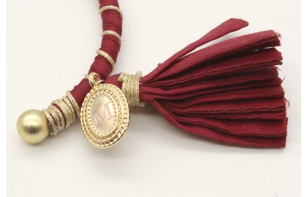 Pulsera rigida forrada con seda natural granate co