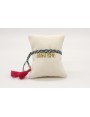 Pulsera trenza macrame azules con rombos en oro y 