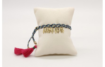Pulsera trenza macrame azules con rombos en oro y 