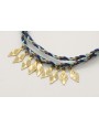 Pulsera trenza macrame azules con rombos en oro y 