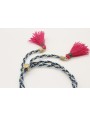 Pulsera trenza macrame azules con rombos en oro y 