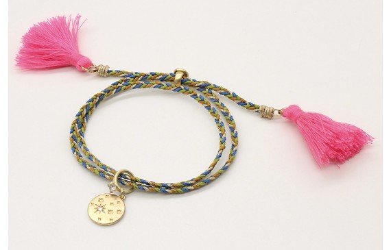 Pulsera trenza macrame verde oliva, marron, azul y