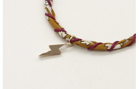 Pulsera rigida forrada con liberty mostaza e hilo 