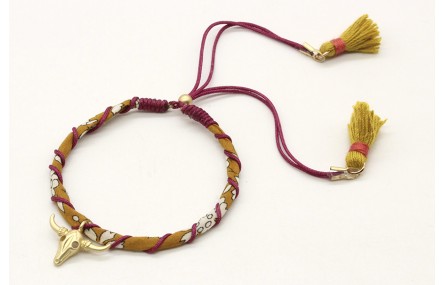 Pulsera rigida forrada con liberty mostaza e hilo 